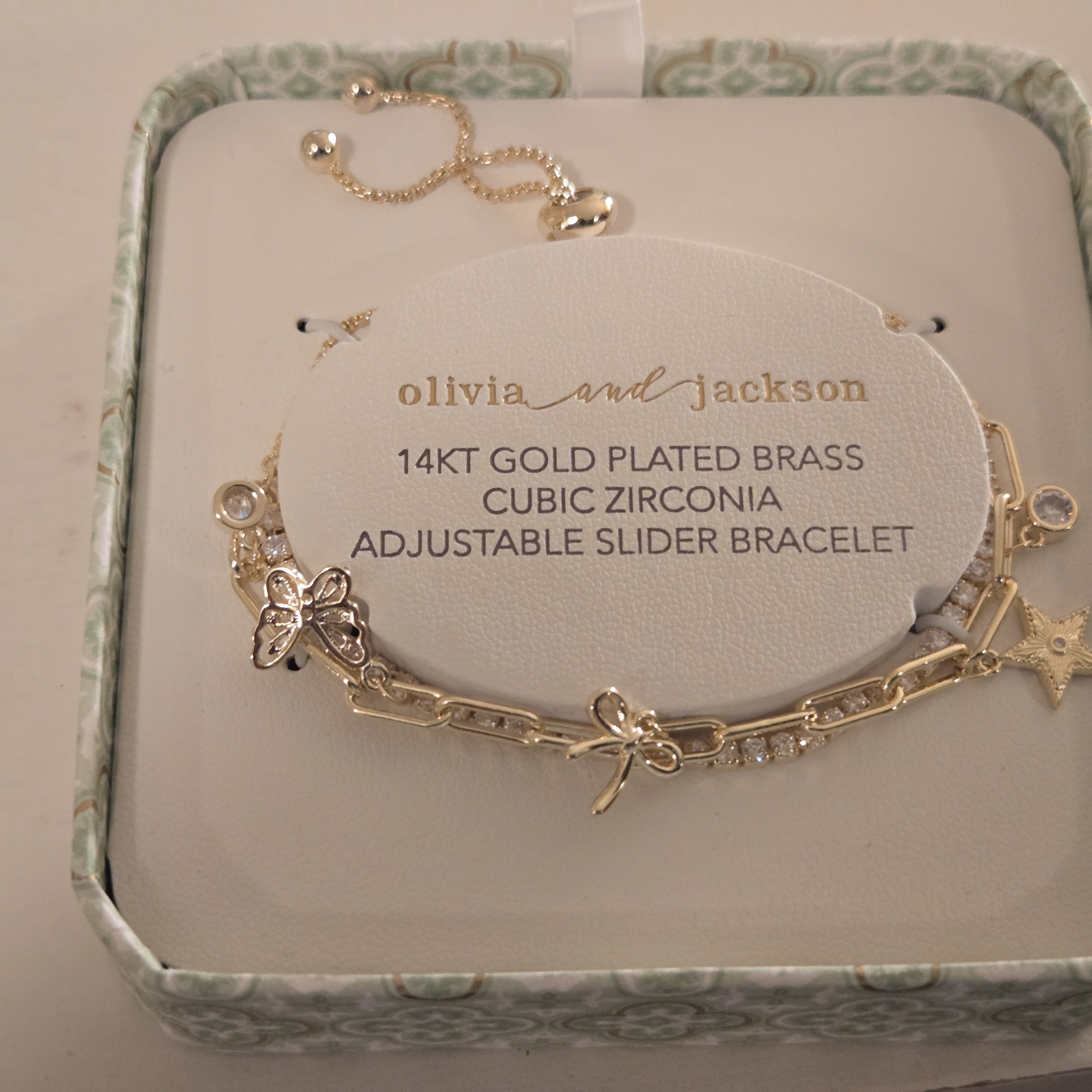 Gorgeous Olivia And Jackson 14k Gold Over Brass Charm Adjustable Slider Bracelet